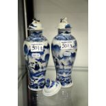 A pair of Chinese Kangxi style blue and white vases