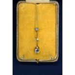 An Edwardian aqua marine 15ct gold pendant