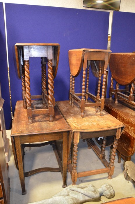 Four gate leg tables, two with barleycorn twist legs