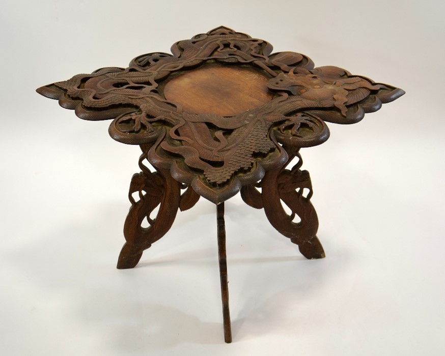 A 19th century Oriental carved hardwood occasional table - Image 2 of 5