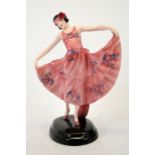 Stephan Dakon for Goldscheider, figure of a dancer, in pink dress, circa 1929