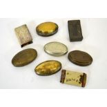 A collection of brass snuff boxes, variously engraved