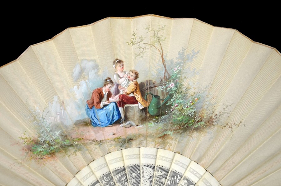 A 19th century hand painted and signed silk and ivory fan - Image 2 of 7