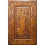 Walter Crane for Morris and Co. (attributed), a pair of Arts and Crafts mahogany pyrography panels