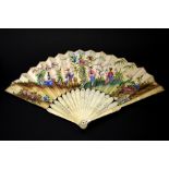 λ An 18th century Chinese carved ivory and painted fan