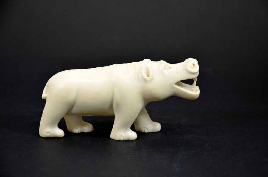 λ A 19th century African carved ivory figure of a hippo - Image 3 of 5