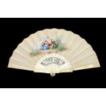 A 19th century hand painted and signed silk and ivory fan