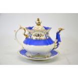 A Rockingham blue teapot on stand, pattern 2 75