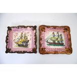 Two Sunderland lustre plaques, transfer printed with ships