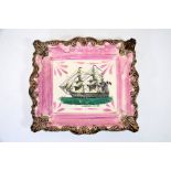 A Sunderland lustre wall plaque, transfer printed with a ship, La Bretagne - 140 guns