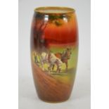 H Morrey for Royal Doulton, an ovoid cylindrical vase, painted with horses ploughing a field