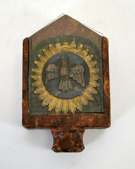 A 19th century or earlier processional staff head, set with a badge of St John