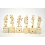 A group of six 19th century Dieppe carved ivory figures of a musical band