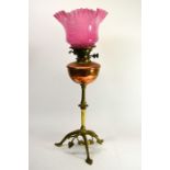 W A S Benson, an Arts and Crafts copper and brass oil lamp