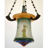 An Art Deco enamelled glass lantern pendant light fitting