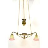 An Arts and Crafts adjustable double pendant light fitting