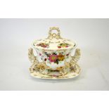 A Rockingham transfer printed relief moulded sauce tureen and stand