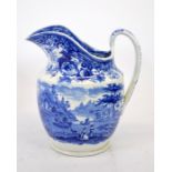 A Rockingham blue and white transfer printed jug