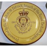 ROYAL BRITISH LEGION NEWTON ST PETROCK 1957-78 MAJOR S.J LUDGATER POTTERY CHARGER 12 3/4' DIAMETER