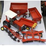 ERTL LARGE SCALE MODEL NEW HOLLAND TRACTOR, TRAILER & 4 OTHER IMPLEMENTS