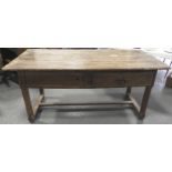 EARLY OAK REFECTORY DINING TABLE WITH 1 DRAWER & A SLIDE COMPARTMENT 66'LX33'W