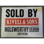 ENAMEL SIGN WHITE PLASTIC COVER KIVELL & SONS HOLSWORTHY SOLD BY DOUBLE SIDED