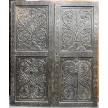 PAIR OAK CARVED DOOR PANELS