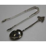 SILVER SUGAR TONGS & ST MICHAELS MOUNT TEASPOON 41.26G