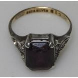 9CT GOLD & SILVER MAUVE STONE RING 2.23G GROSS