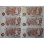 BANKNOTES - 10 SHILLING X6 (3 CONSECUTIVE C55N)