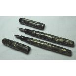 BLACKBIRD MABIE TODD & UNIQUE JUNIOR GREEN MARBLED FOUNTAIN PENS