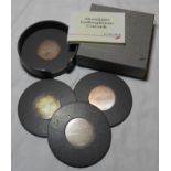 BRITISH AIRWAYS CONCORDE SILVER INSET LEATHER COASTERS SET