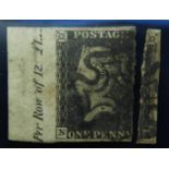 STAMPS - PENNY BLACKCUT TO RIGHT HAND SIDE, LEFT HAND SIDE MARGIN INSCRIPTION 'PER ROW OF 12 £1'