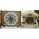 2 CLOCKS - 1 COLUMNED MARBLE & 1 NEEDLEWORK