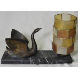 BRONZE SWAN TO MARBLE BASE TABLE LAMP