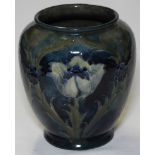 WILLIAM MOORCROFT SIGNED FLORIAN BLUE & GREEN VASE 6'H WITH IMPRESSED MARKS MOORCROFT BURSLEM