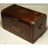 MAHOGANY BRASS BOUND CADDY IN THE FORM OF A TRUNK