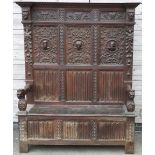 OAK HIGHLY CARVED HALL BENCH WITH STORAGE SEAT 51'WX21'DX70'H