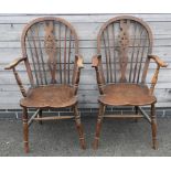 PAIR WHEELBACK CARVER CHAIRS