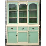 PAINTED PINE DRESSER GLAZED TOP OVER 3 DRAWERS & 2 CUPBOARDS 60'WX19'DX78'H