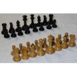 STAUNTON CHESS SET, BOX IN PIECES CROSS TO BLACK KING MISSING