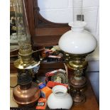 4 OIL LAMPS, WICKS & PARTS