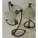 3 BRASS ADJUSTABLE WALL LIGHT FITTINGS WITH GLASS SHADES