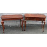 PAIR OF MAHOGANY TABLES (1 WITH DRAWERS)