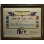 EMPIRE DAY 1940 FRAMED CERTIFICATE