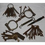 QUANTITY OF OLD KEYS, HANDCUFFS, BALANCE SCALES