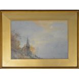 H.R.B DONNE 1924 WATERCOLOUR MONTREUX CHURCH & LAKE GENEVA 13.5'X9'