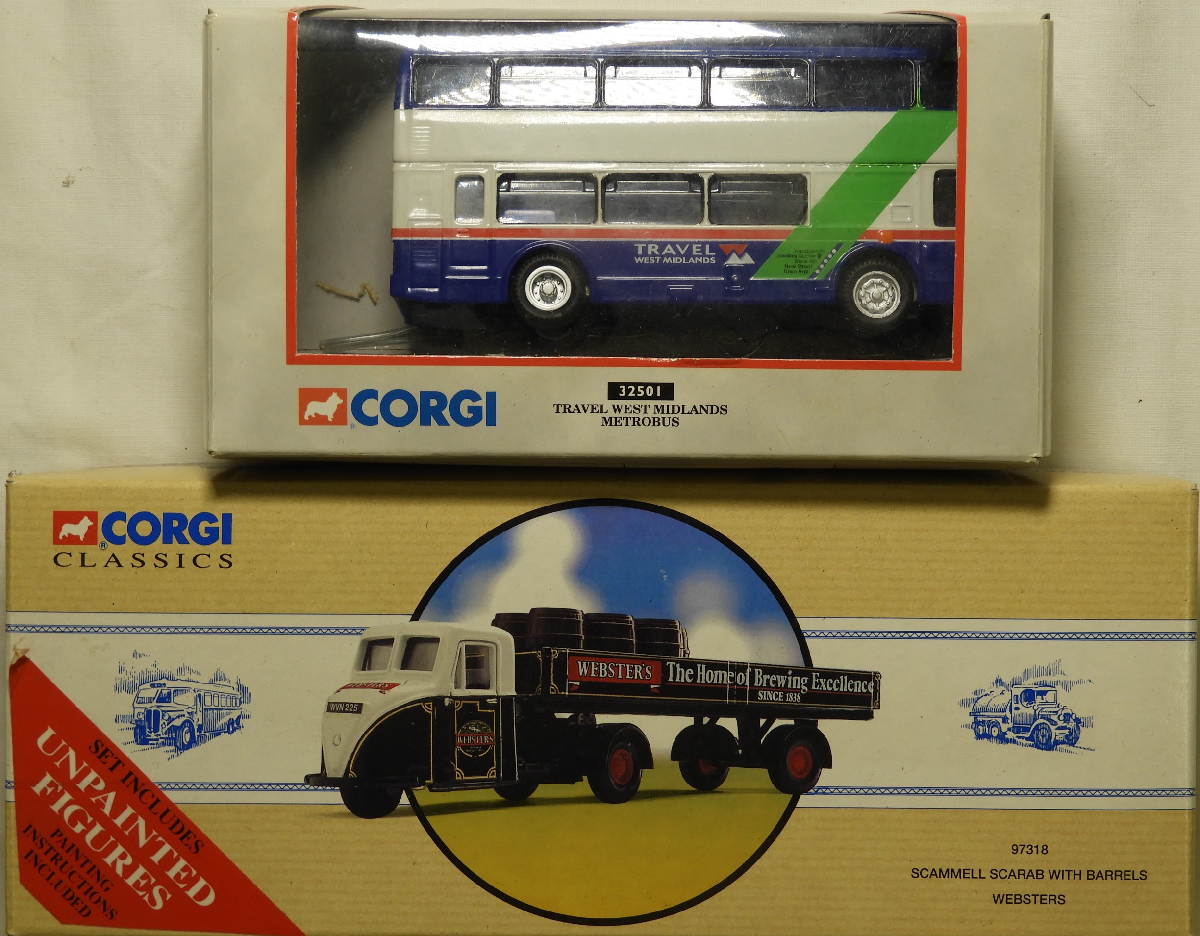 CORGI CLASSICS BOXED SCAMMELL SCARAB & BARRELS & CORGI WEST MIDLANDS METROBUS