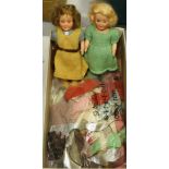 2 SMALL ROSEBUD DOLLS & KNITTED OUTFITS