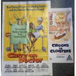 2 FILM POSTERS CARRY ON DOCTOR & CROOKS IN CLOISTERS